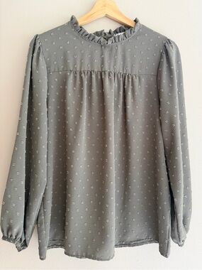 Ruffled High-Neck Long Sleeve Blouse - Sage Green